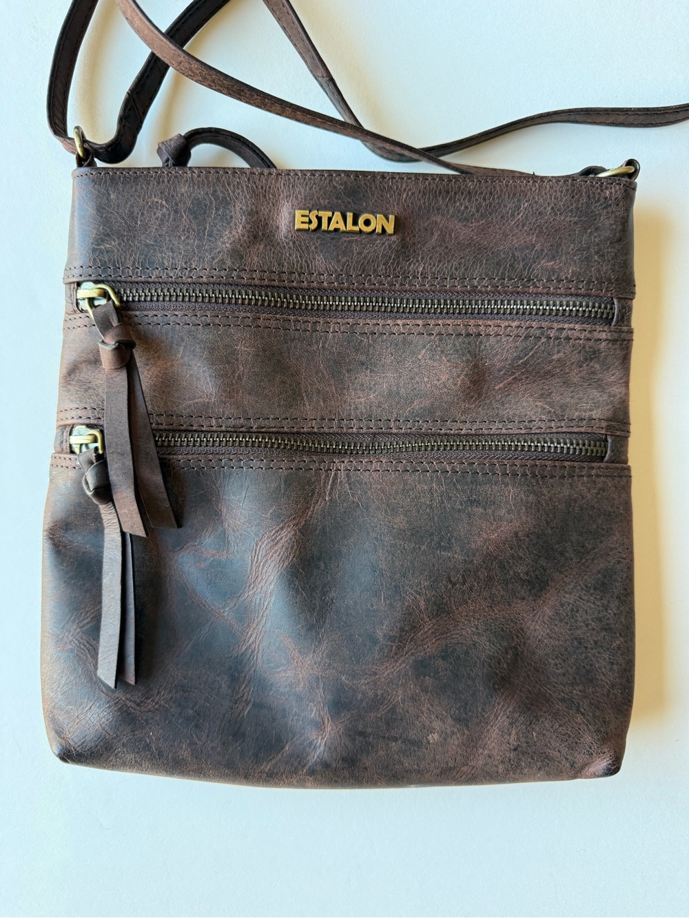ESTALON Brown Crossbody Bag Genuine Leather